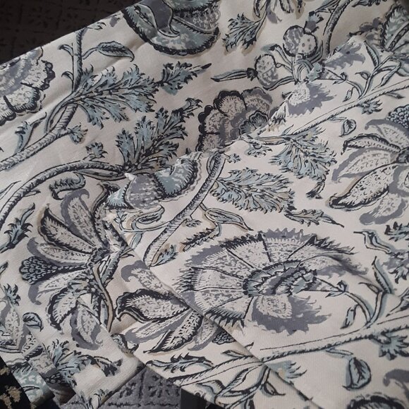 3 Pottery Barn 48W x 84L GREY Linen Cotton Haylie Print Curtains - Picture 4 of 11